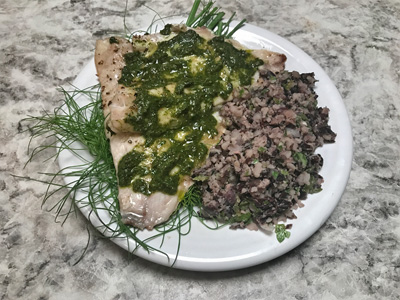 whitefish-with-huacatay-sauce-and-black-bean-salad